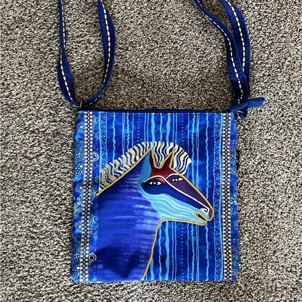 Laurel Burch Blue Batik Horse Small Crossbody Tote